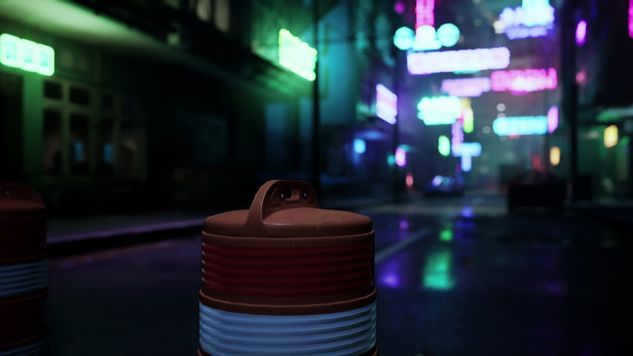 사이버 크 도시에서 비가 오는 밤