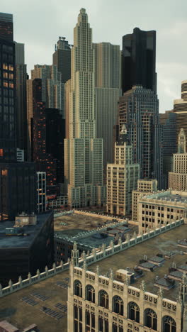 aerial view of a city skyline at sunset