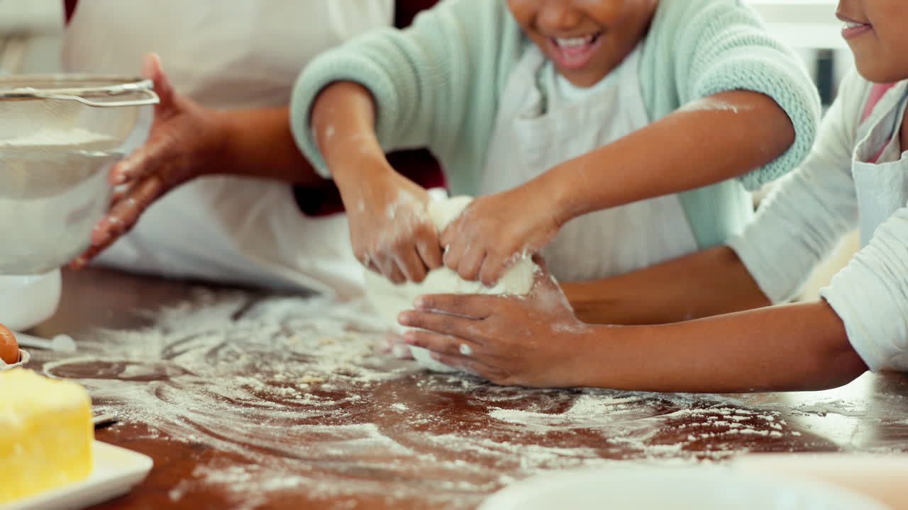 Closeup, bake and family with children