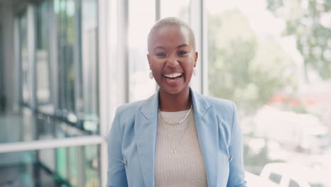 Face,-business-and-black-woman-in-office