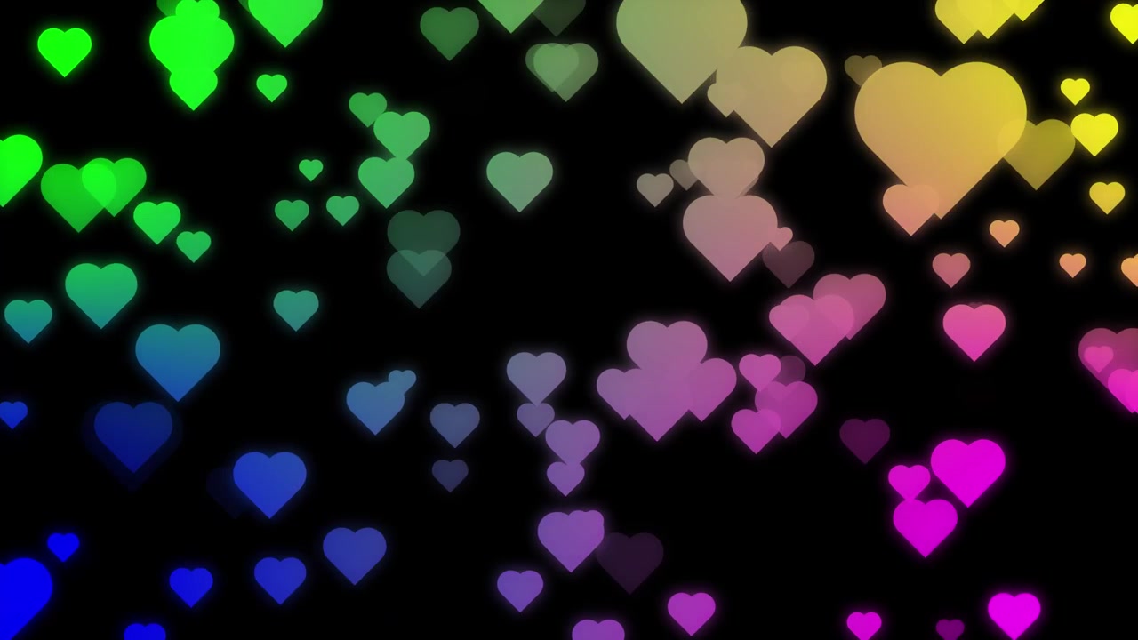Vibrant digital featuring colorful floating hearts animation isolated on black background