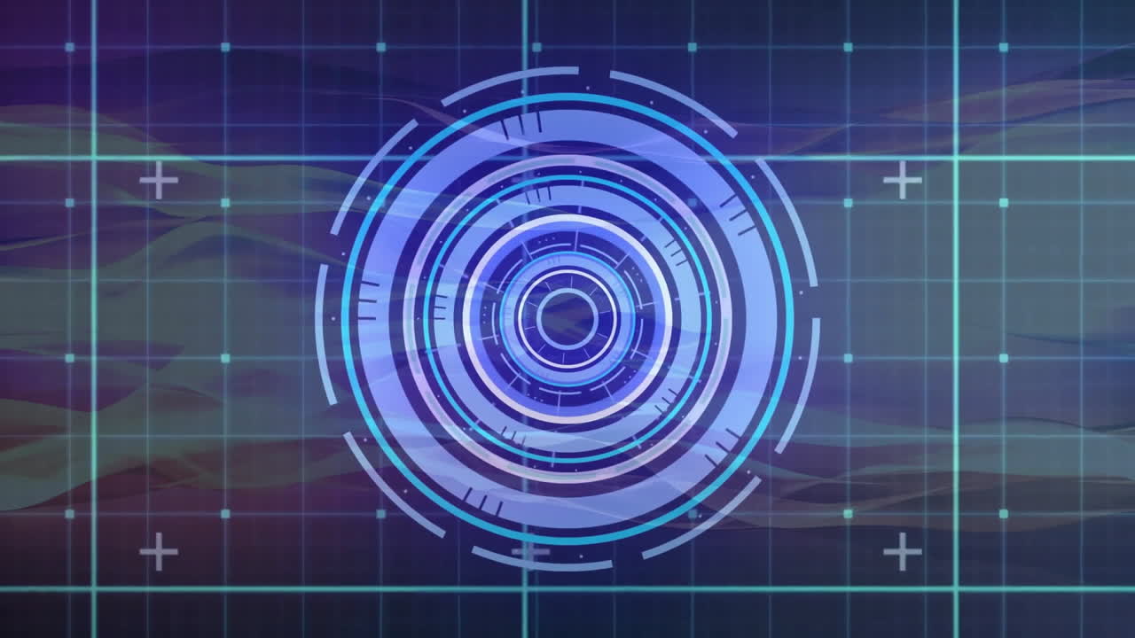 animación de escaneo de alcance con procesamiento de datos sobre cuadrícula sobre fondo azul