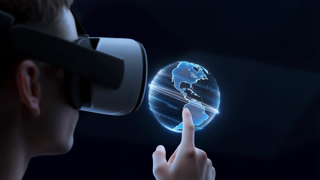 Person Interacting with a Holographic Globe in Virtual Reality