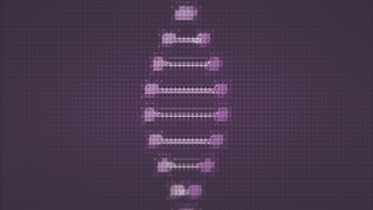 animación del icono de la escuela de química y la cadena de adn en fondo púrpura.