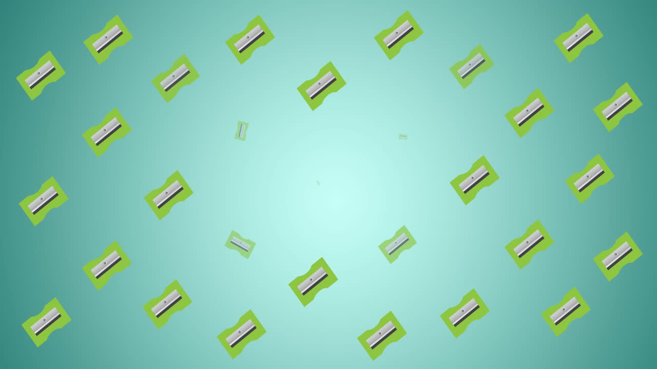 녹색 배경에 대한 여러 교과서와 sharpener의 디지털 애니메이션