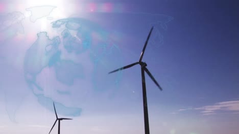 animación del globo sobre las turbinas eólicas en el campo