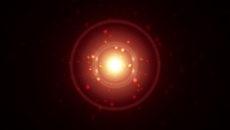 abstract loop gold flicker center optical lens flares light rotation and star particles flow up animation on black background. 4k seamless loop dynamic kinetic bright star light rays effect. star light streaks.