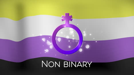 animation of non binary symbol and dots over striped flag