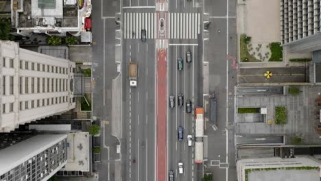 top down aerial view above traffic on the avenida paulista, in sao paulo, brazil