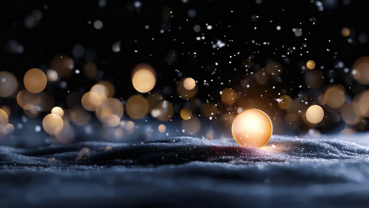 Kimalteleva pallo valaisee lumisen maiseman, luoden maagisen näkymän ihmeestä ja kauneudesta, kun valo tanssii ympärillä lumotussa, mystisessä ilmapiirissä.