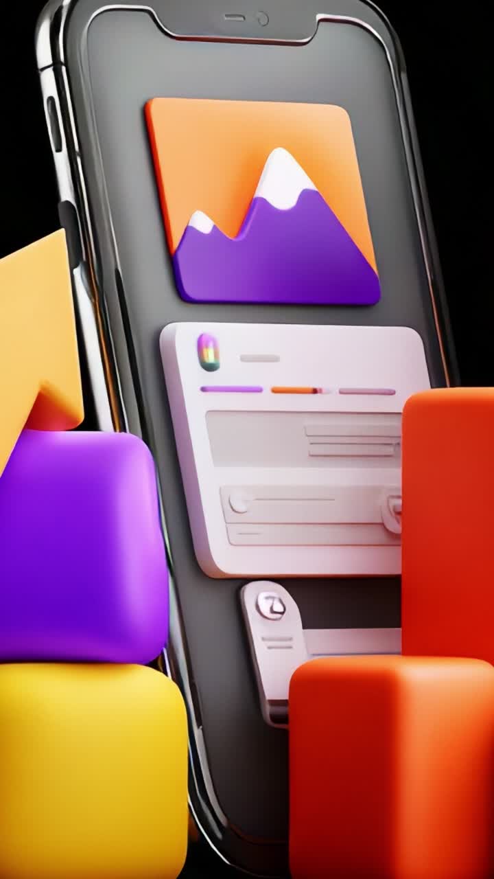 Colorful Blocks and a Smartphone Displaying a Creative Interface Design Illustrating Digital Art, Growth, and Visualization Concepts in a Modern Setting