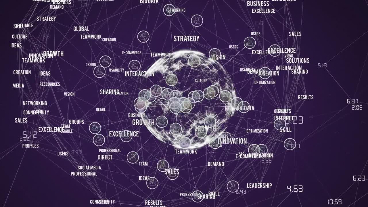 animación de la red de conexiones con iconos en todo el mundo