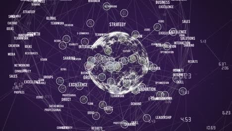 Animation-of-network-of-connections-with-icons-over-globe