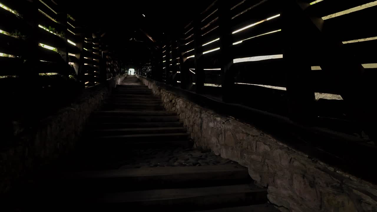 Scholars’ Stairs dark medieval covered architecture walkway Sighisoara