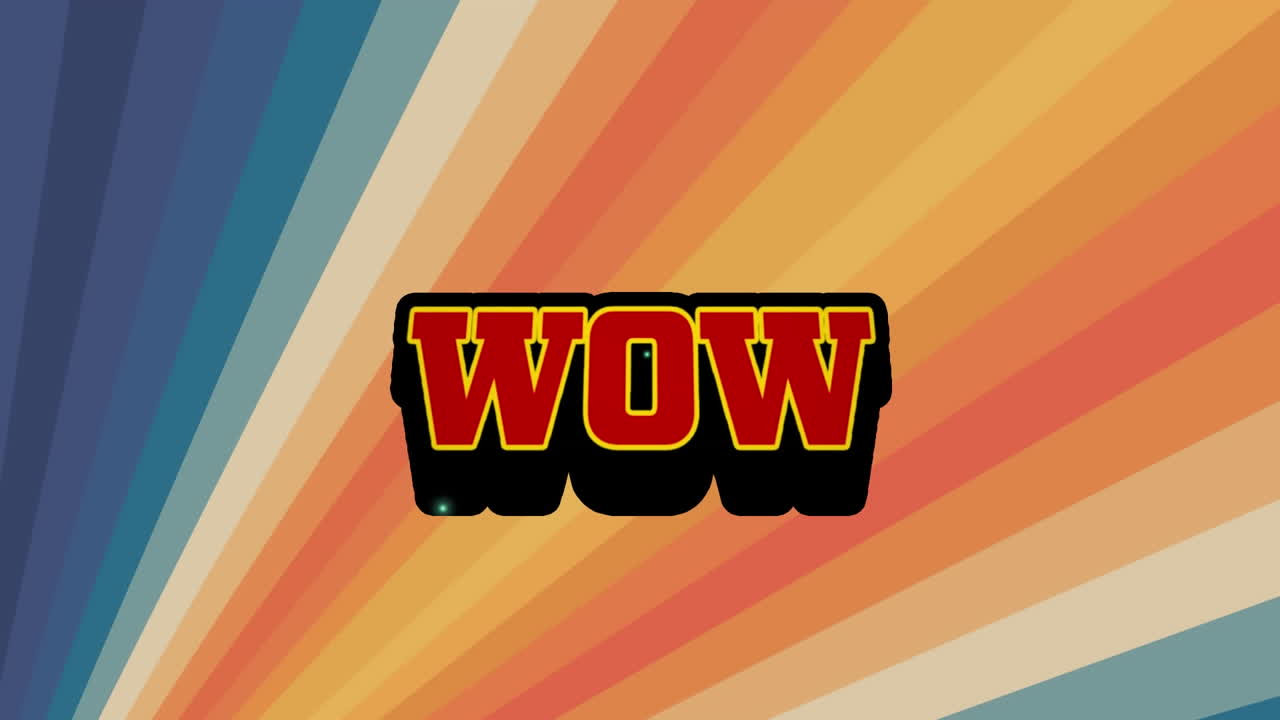 Animation af "wow"-tekstbanner mod gradient lysspor i et sømløst mønster