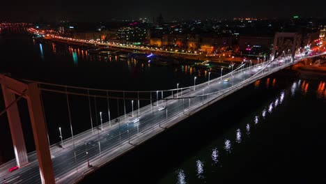 night drone hyperlapse over budapest ,elizabeth bridge