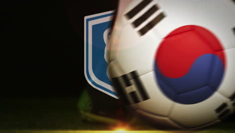 football player kicking korea republic flag ball