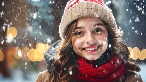 una mujer con un sombrero rojo y una bufanda en la nieve