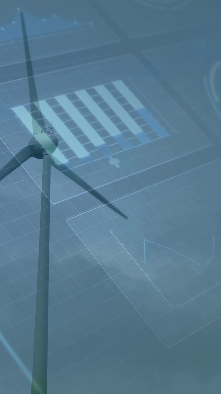 Vertical video: Turbine rotating from wind gusts showing fixed HUD bar or line graphs tracking energ