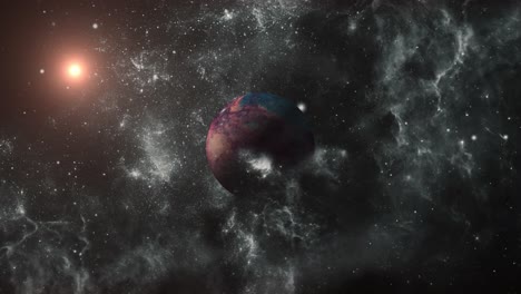 un planeta misterioso rodeado de nubes nebulosas en el universo