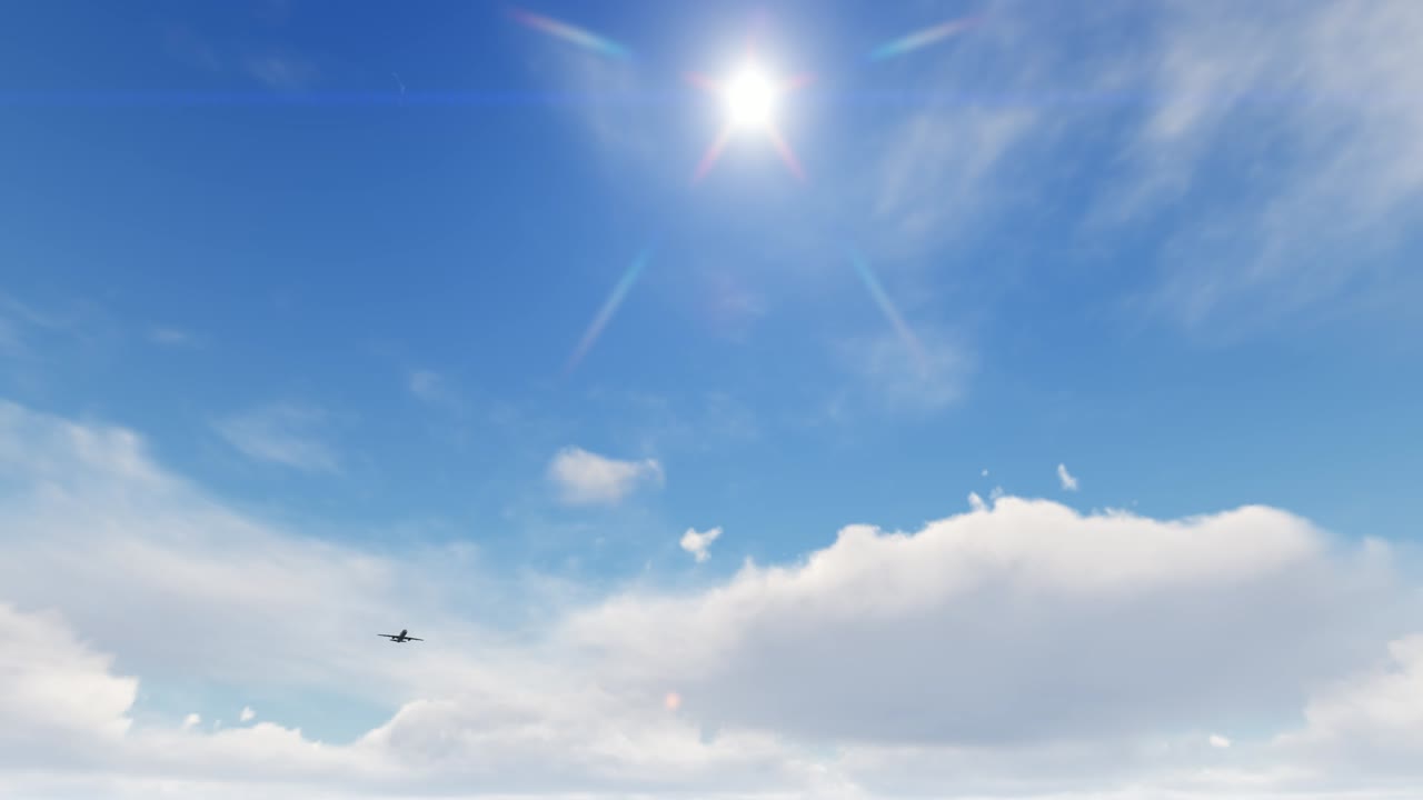 머리 위를 날아다니는 비행기, 해가 지거나 해가 뜨면 공항에 착륙