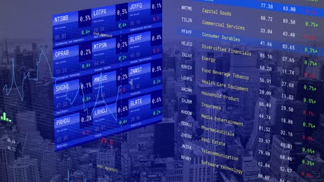 Animation-of-financial-data-processing-over-cityscape