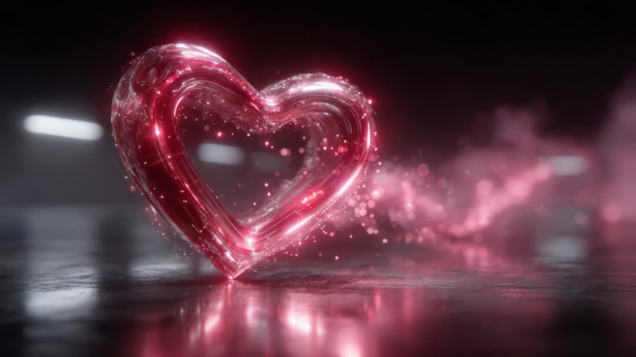 A Captivating and Ethereal Heart Shape Glowing with Red Light, Embodying Love and Emotion, Enhanced by Sparkles and a Mystical Atmosphere