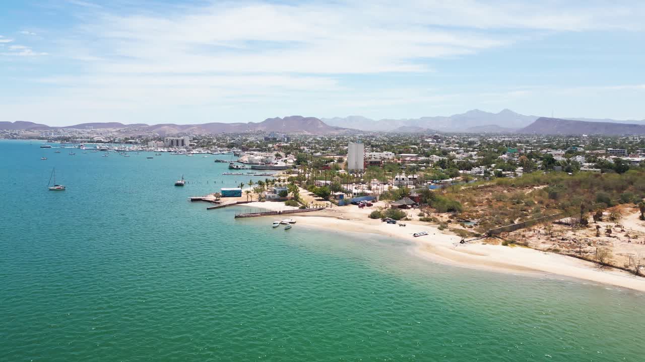 Playa posada beach and marina in la paz, baja california sur, mexico, aerial view