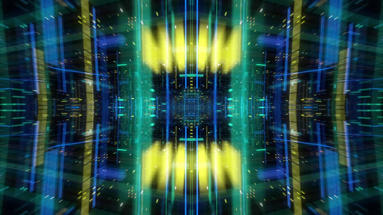 volando a través de datos digitales de hologramas de matriz abstractos tecnológicos.