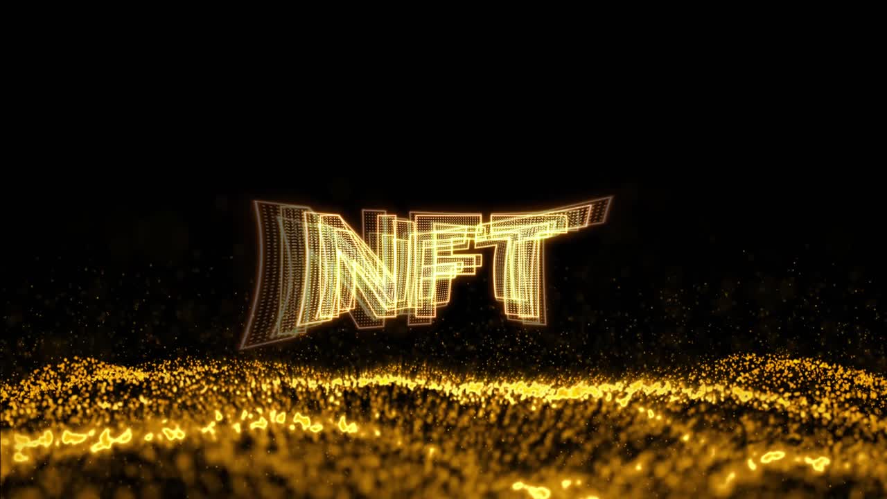 Animazione di NFT su sfondo nero con glitter giallo