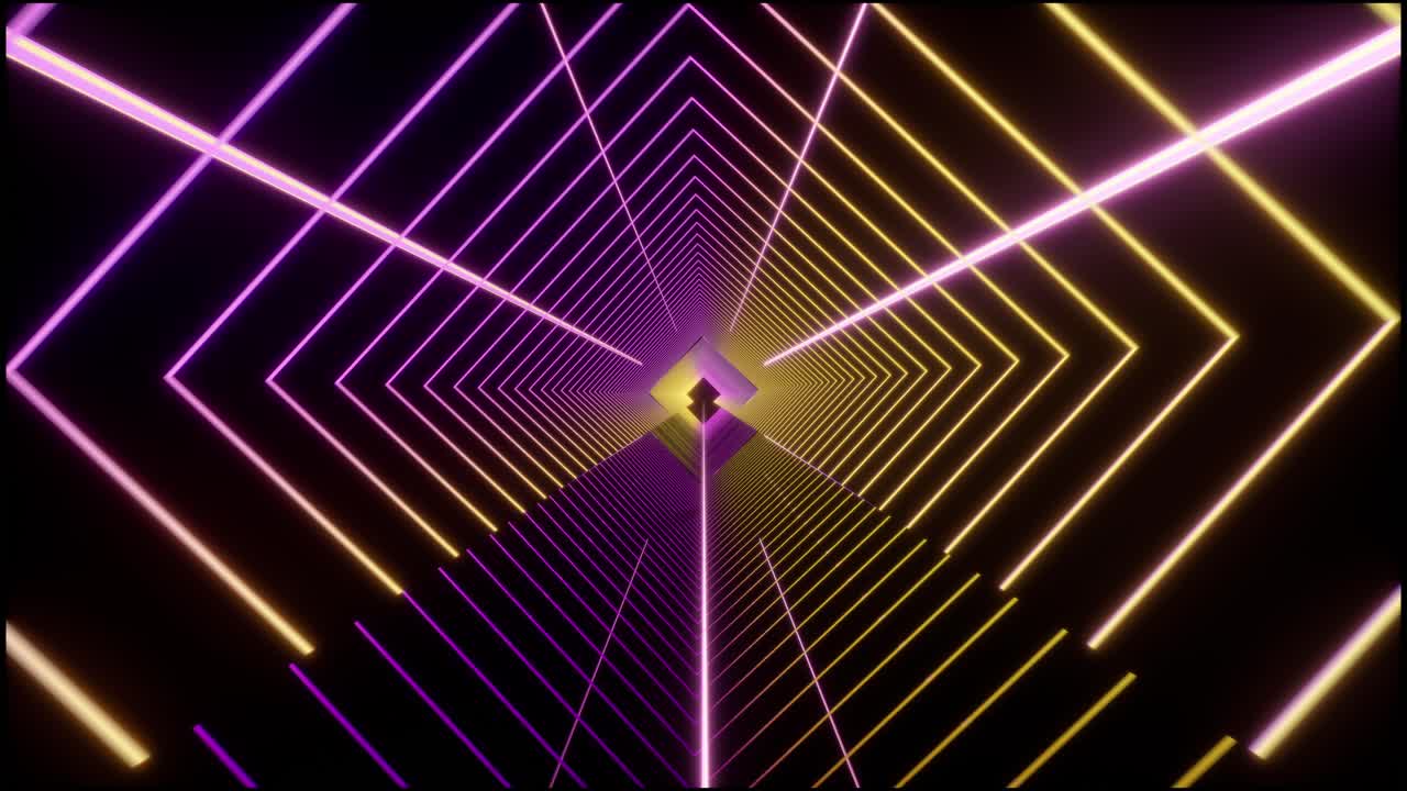 sfondo astratto al neon giallo e rosa. raggi laser in movimento. progettazione di movimento generata dal computer. linee luminose animate