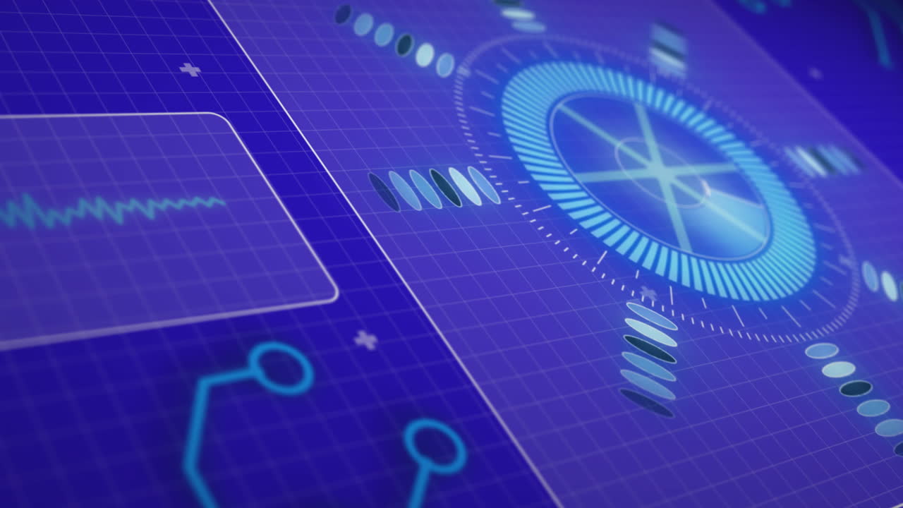Animation of digital data processing over blue background