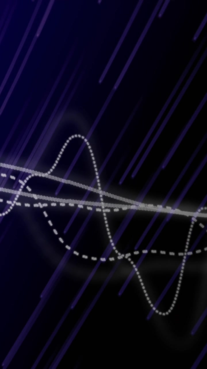 Animazione di grafico bianco in movimento e scie viola su sfondo nero.