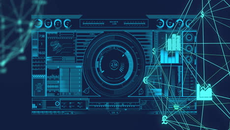 animation of data processing over network of connections with icons