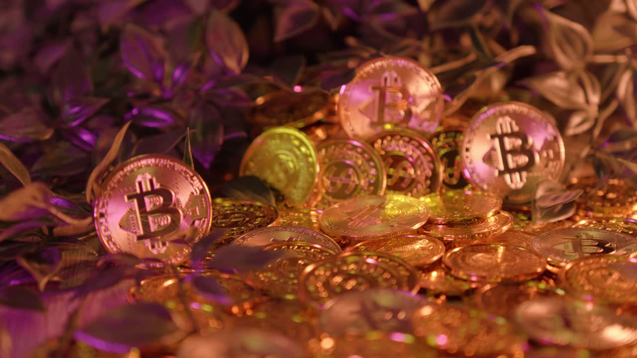 Bitcoin Cryptocurrency Gold Coins Pile
