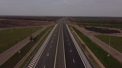 aerial view of highway restriction cones on single lane