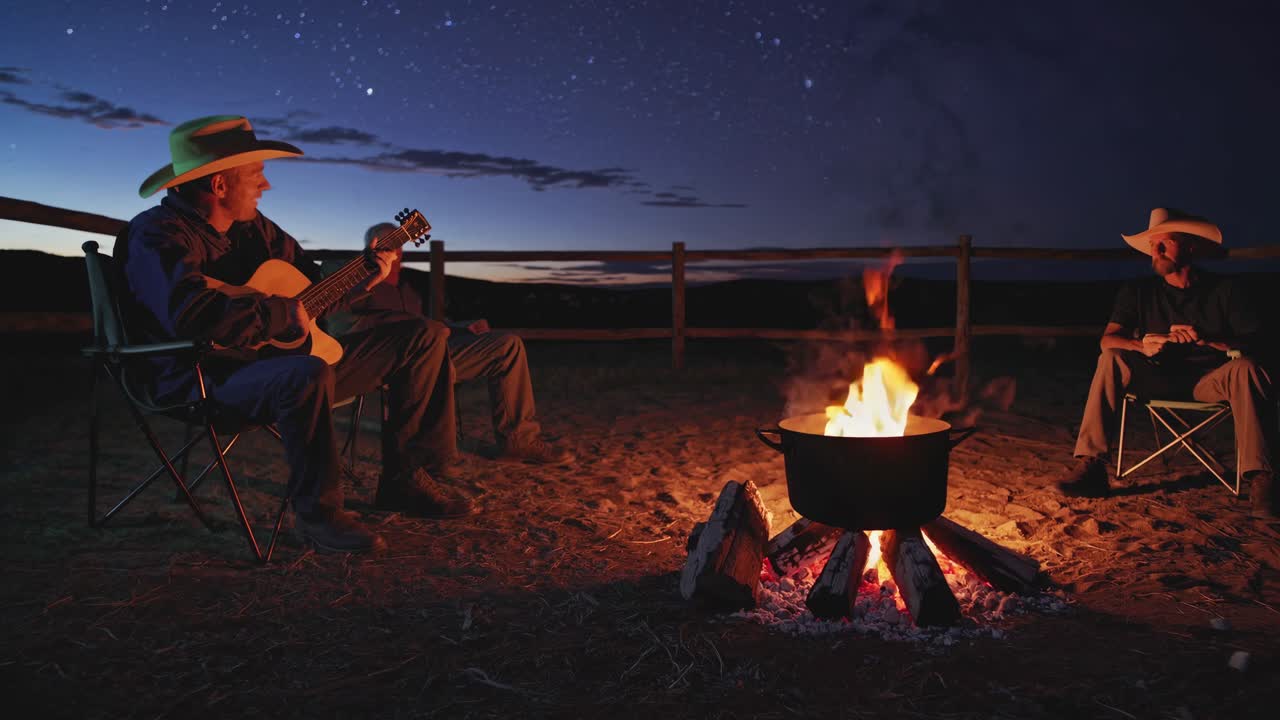 Friends Enjoying a Night Around a Campfire