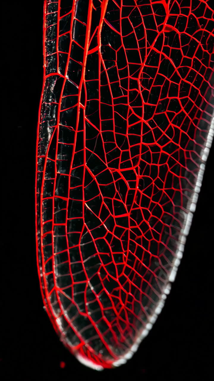 Closeup of a plant leaf with red veins on a black background