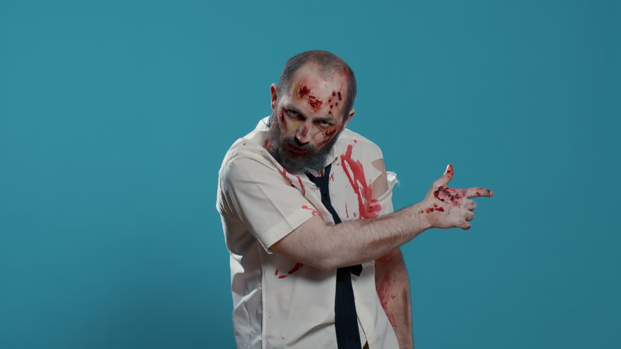 Horror looking monster pointing on right side of background