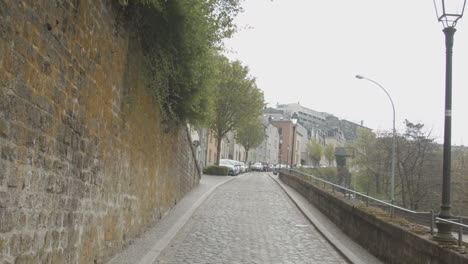 Tilt-up-of-small-uphill-street-in-Luxembourg-city