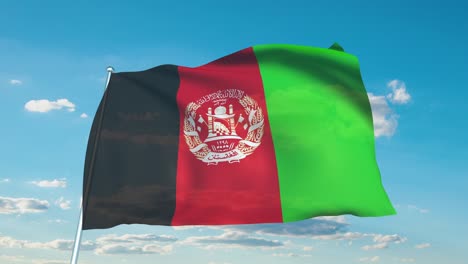 flag of afghanistan with fabric structure against a cloudy sky (loopable)