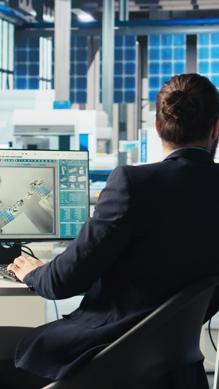 Vertical Video Photovoltaics Factory Engineer Drinking Coffee Analyzing Data