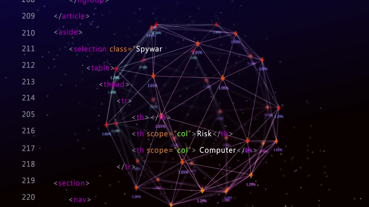 Animation of data processing and shapes on black background