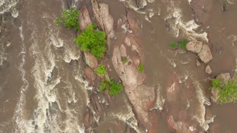 Top-down-aerial-of-James-River-rapids-in-Virginia