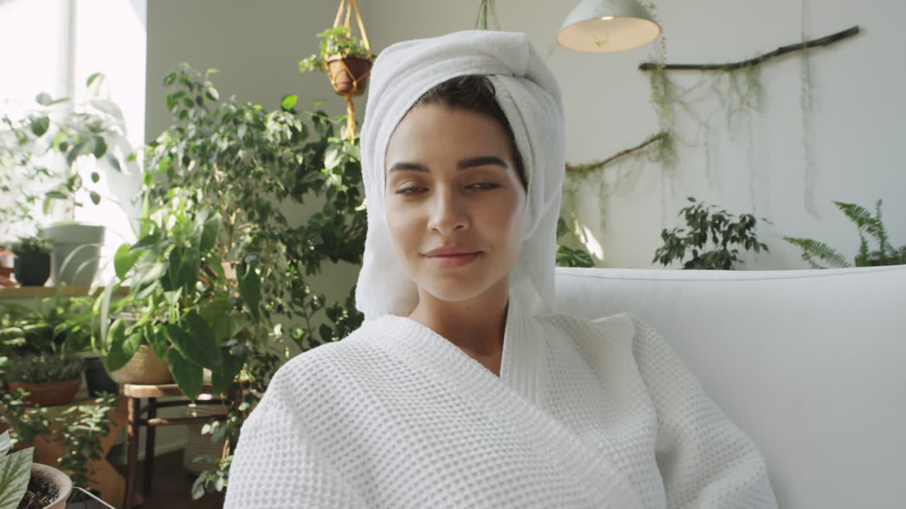 Portrait of Beautiful Woman in Bathrobe
