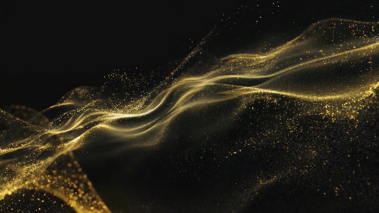 Shimmering Golden Particles Forming Abstract Waves on a Black ...