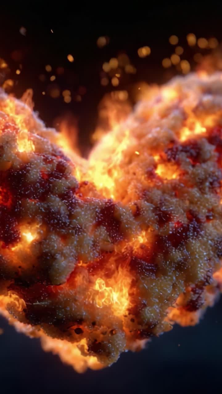 Un'immagine straordinaria di una fiamma a forma di cuore che erutta con colori brillanti, catturando l'essenza della passione e dell'emozione in una forma astratta
