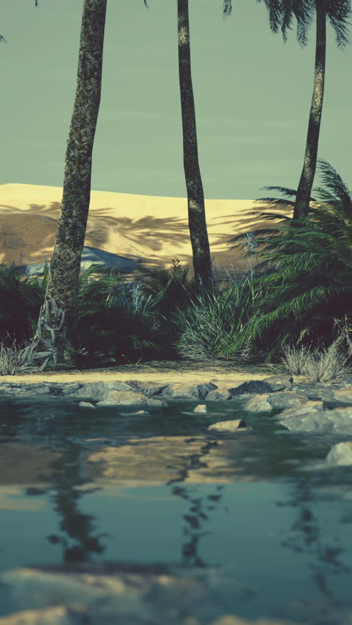 oasis sereno en el desierto: palmeras y aguas tranquilas