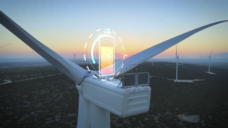 Animation-of-battery-charging-at-wind-turbine-generator-during-sunset