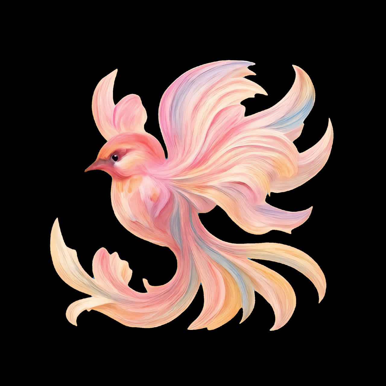 Vibrant abstract bird illustration animation isolated asset, transparent 4K video, alpha channel